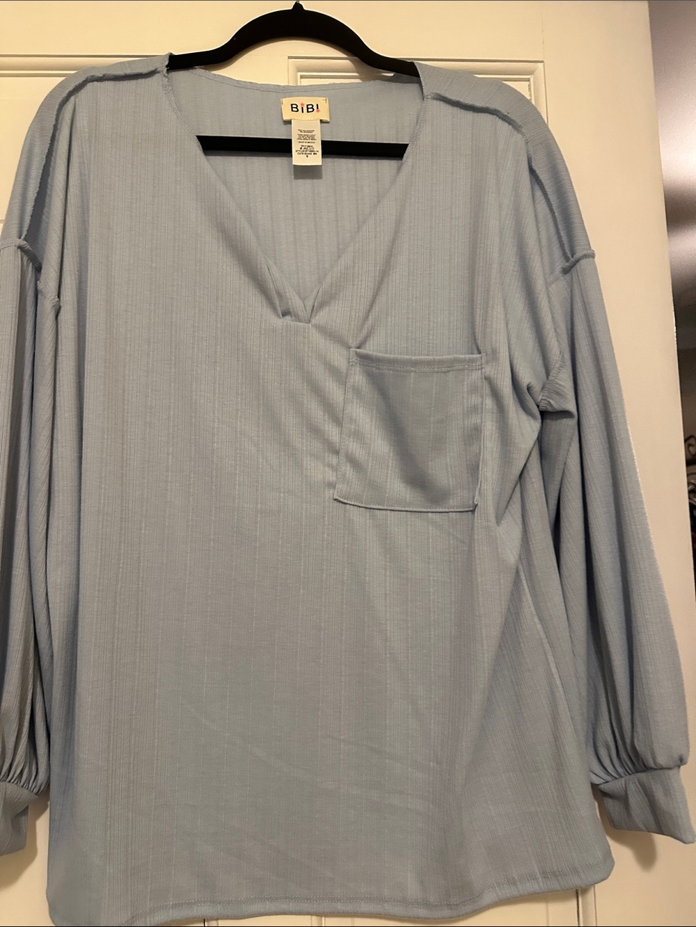 Sky Blue Ribbed Oversized Top - Picture 2 of 3